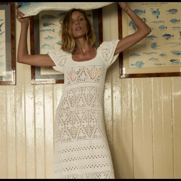 ZARA LONG CROCHET WHITE DRESS - Picture 5 of 5